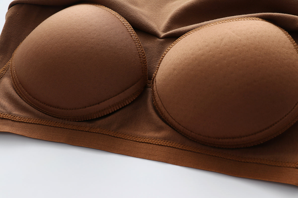 Crisscross Back Cropped Cami With Bra Cups - Caramel - 12