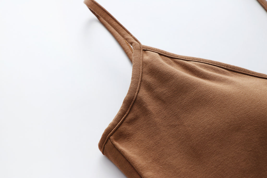 Crisscross Back Cropped Cami With Bra Cups - Caramel - 6