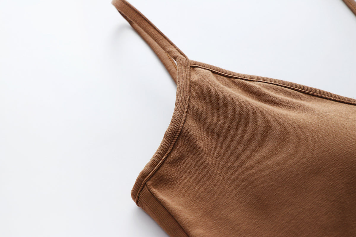Crisscross Back Cropped Cami With Bra Cups - Caramel - 6