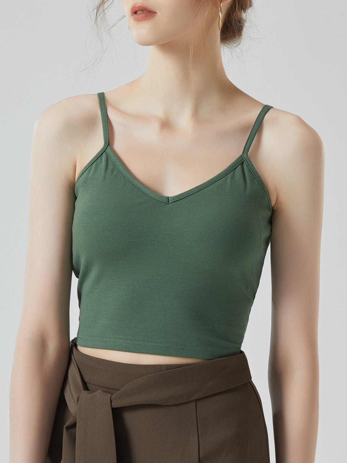 Crisscross Back Cropped Cami With Bra Cups - Green