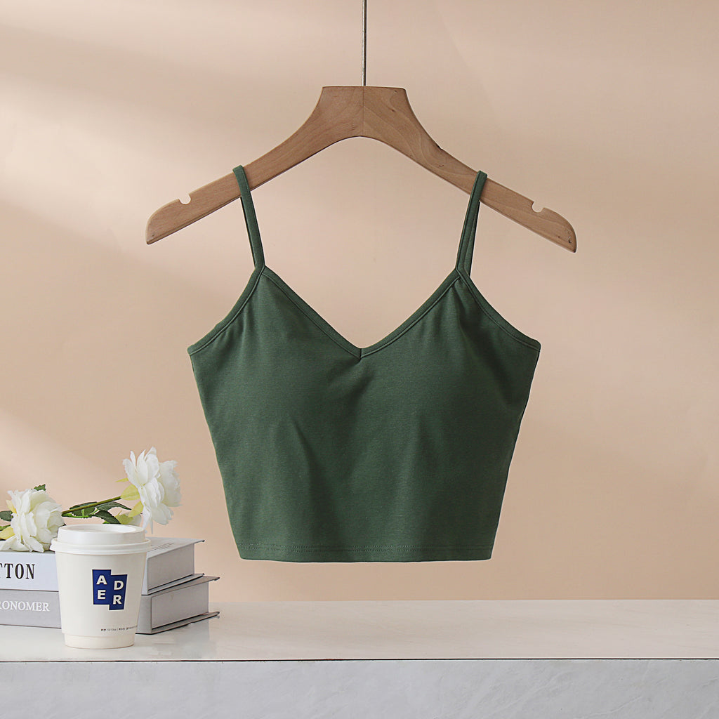 Crisscross Back Cropped Cami With Bra Cups - Green - 1