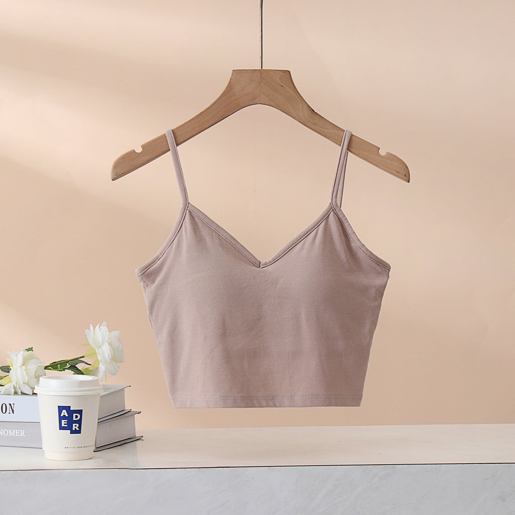 Crisscross Back Cropped Cami With Bra Cups - Khaki