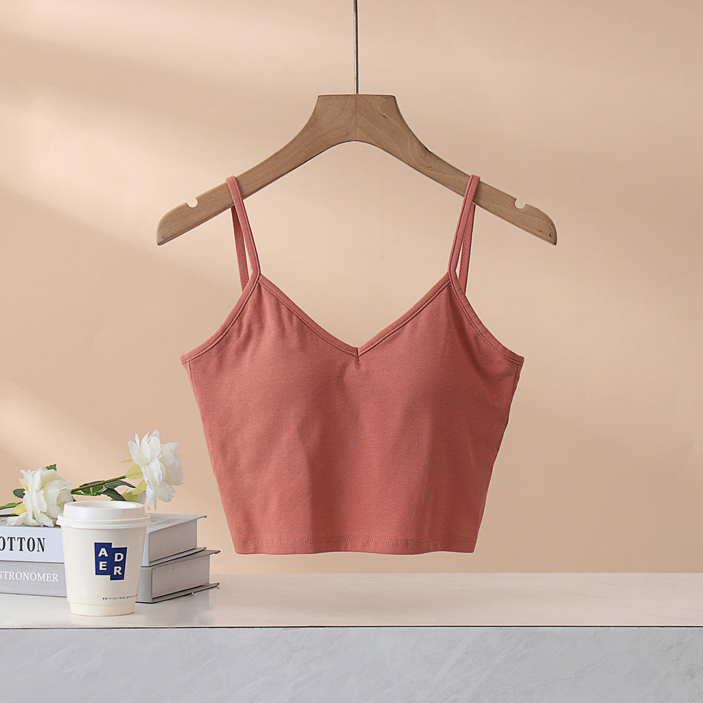 Crisscross Back Cropped Cami With Bra Cups - LT-Red