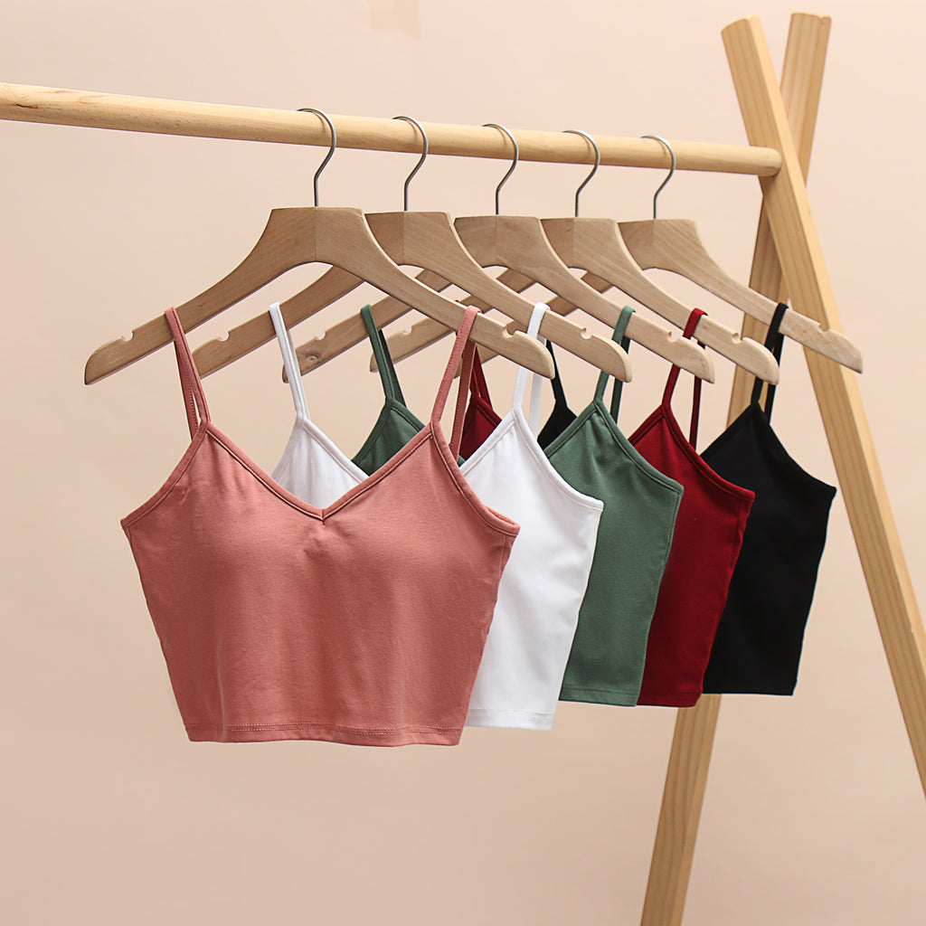 Crisscross Back Cropped Cami With Bra Cups - LT-Red - 1