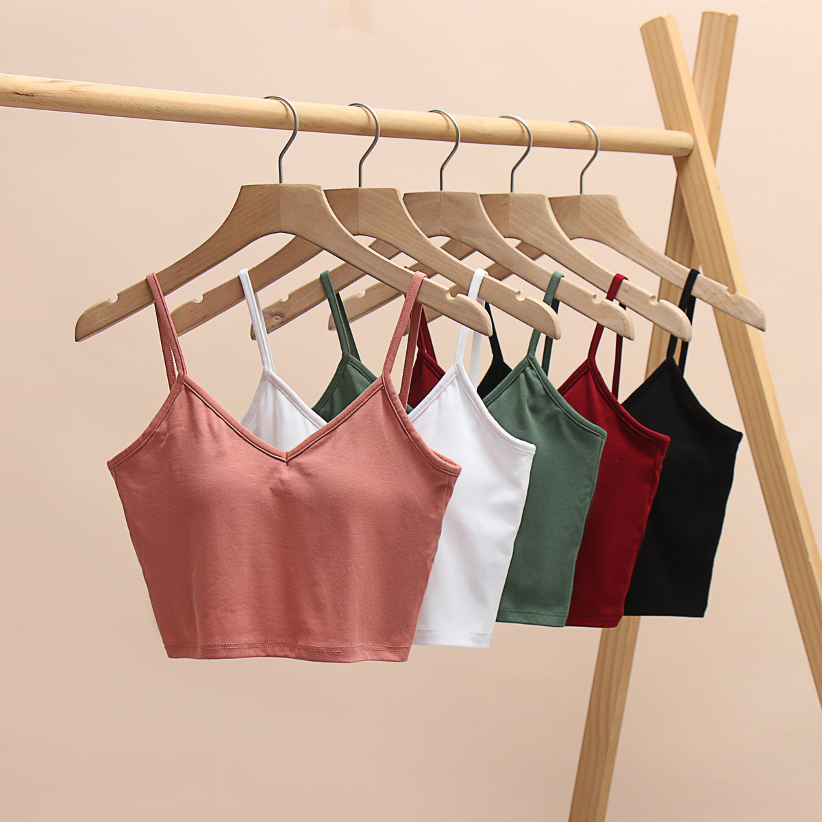 Crisscross Back Cropped Cami With Bra Cups - LT-Red - 1