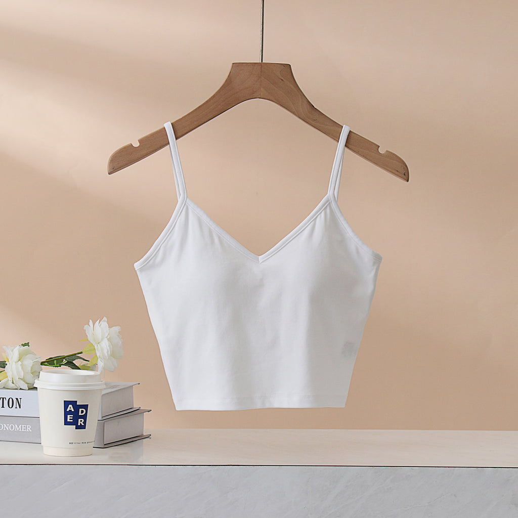 Crisscross Back Cropped Cami With Bra Cups - White