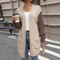 Longline Color Block Open Front Cardigan - Khaki