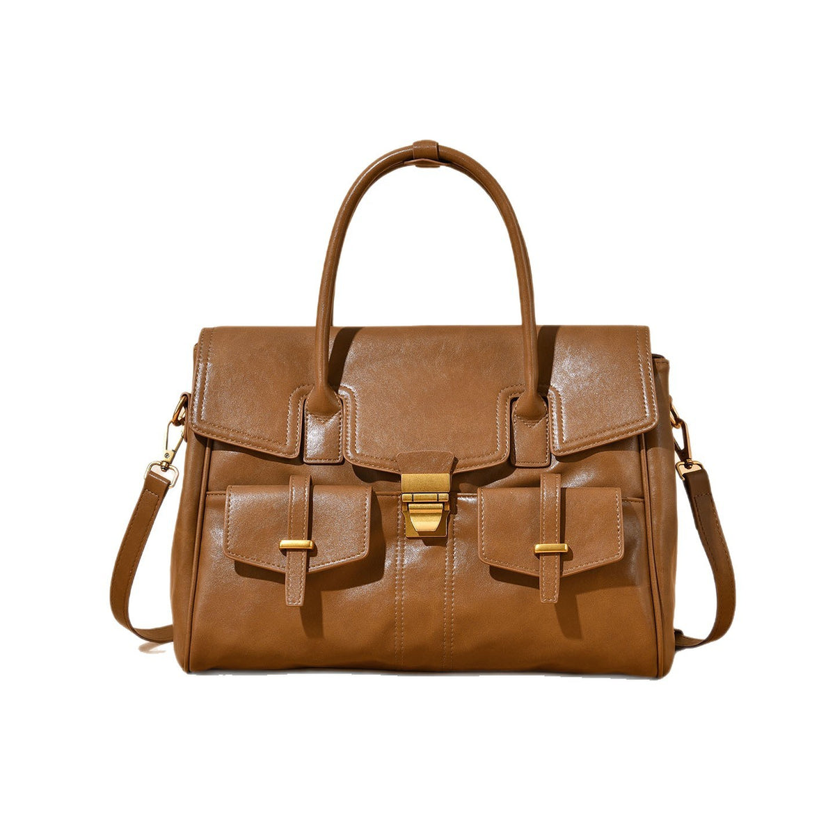 Structured Flap Satchel With Front Pockets
