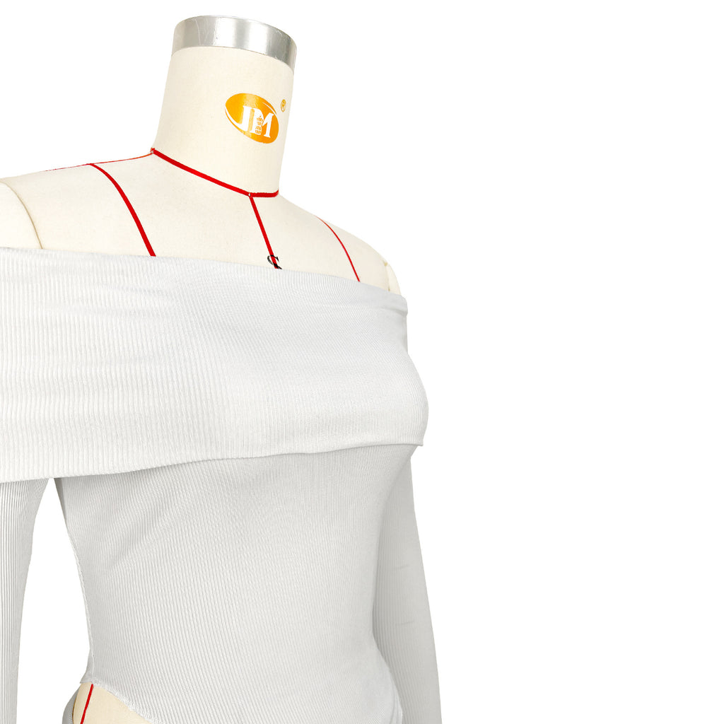 Off Shoulder Asymmetric Top and Flare Pant Set - White - 3