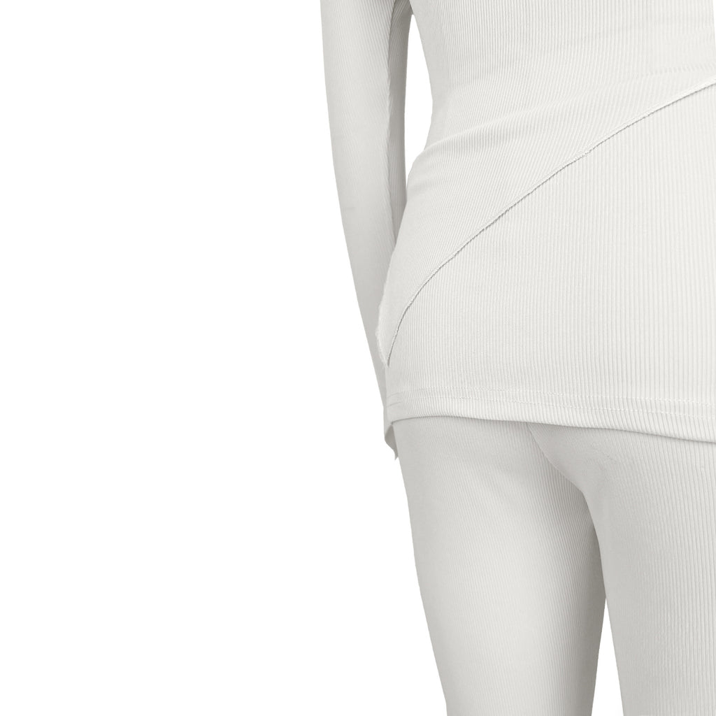 Off Shoulder Asymmetric Top and Flare Pant Set - White - 6
