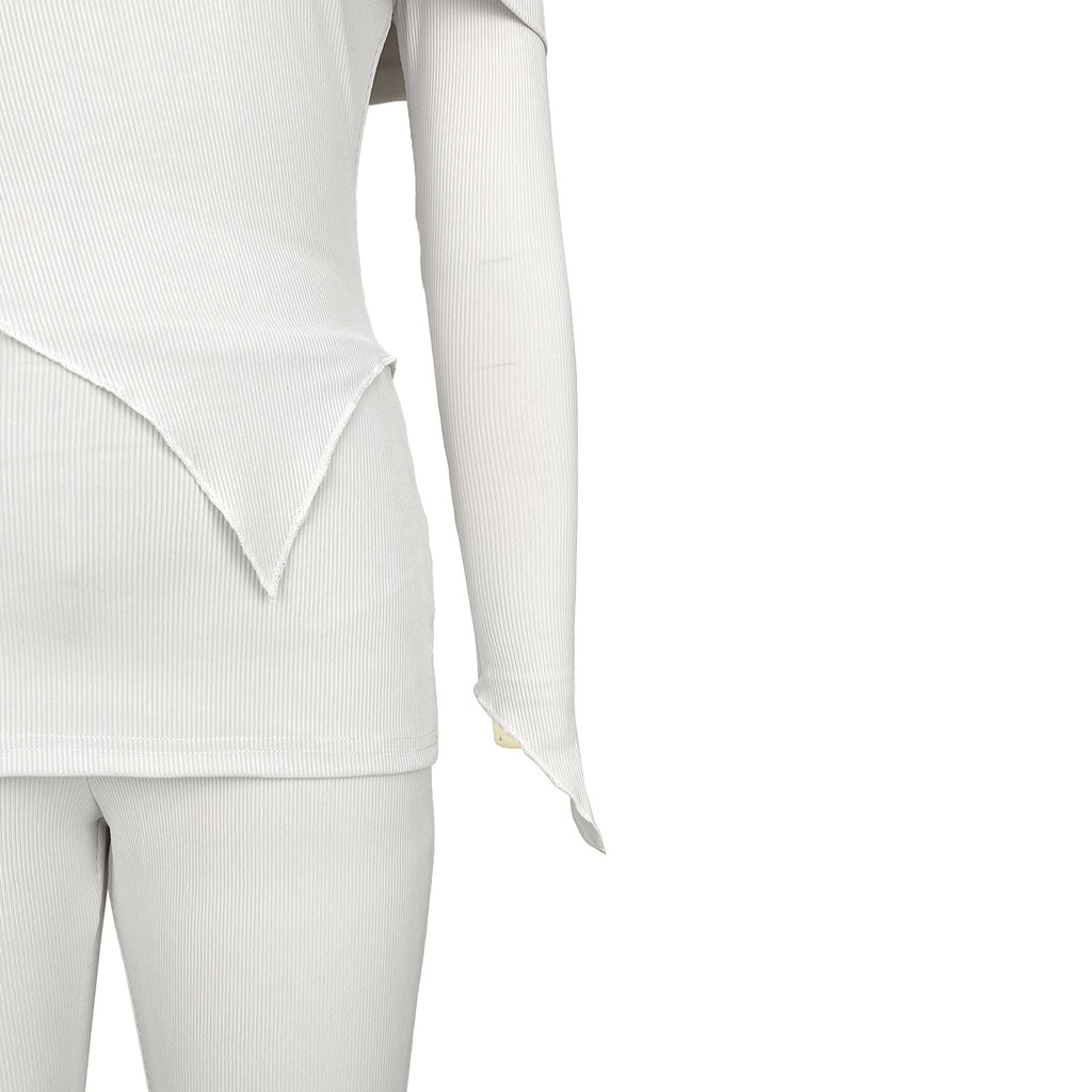 Off Shoulder Asymmetric Top and Flare Pant Set - White - 7