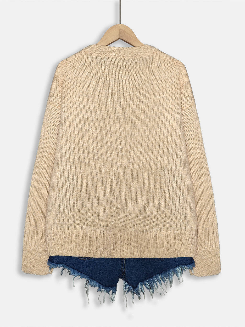 Highland Cattle Motif Drop Shoulder Sweater - Apricot - 1