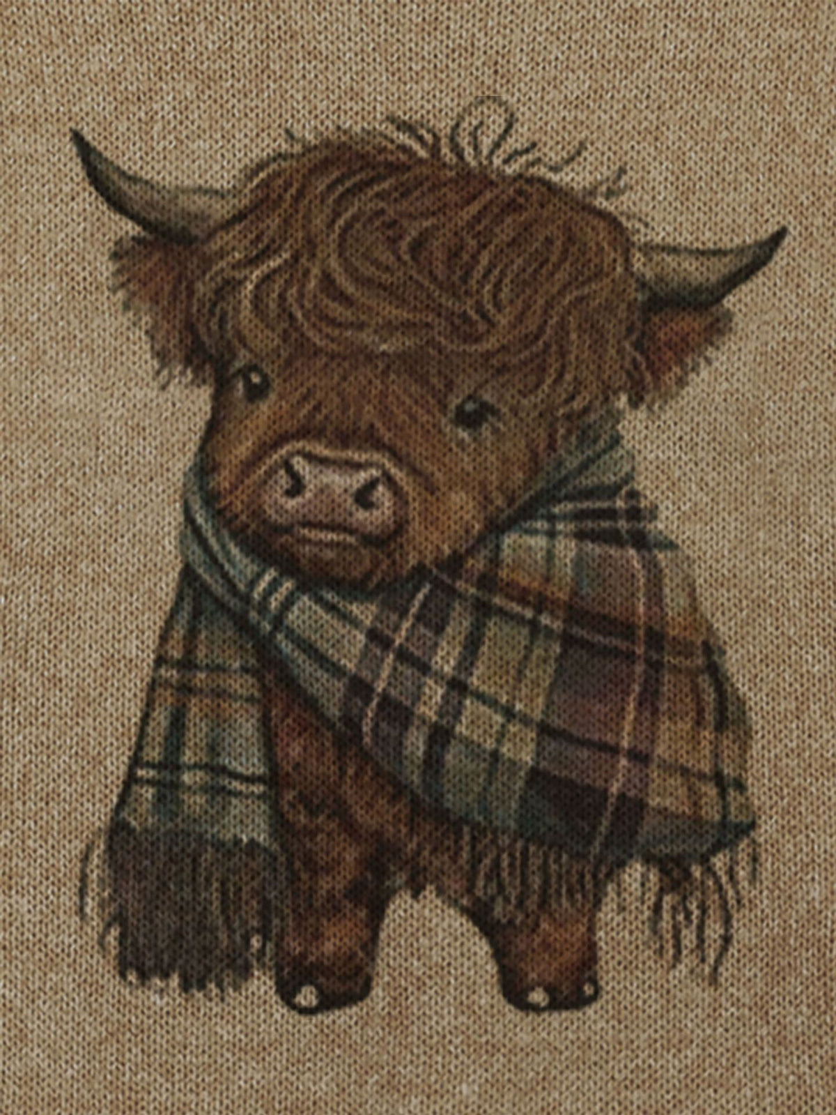 Highland Cattle Motif Drop Shoulder Sweater - Brown - 1