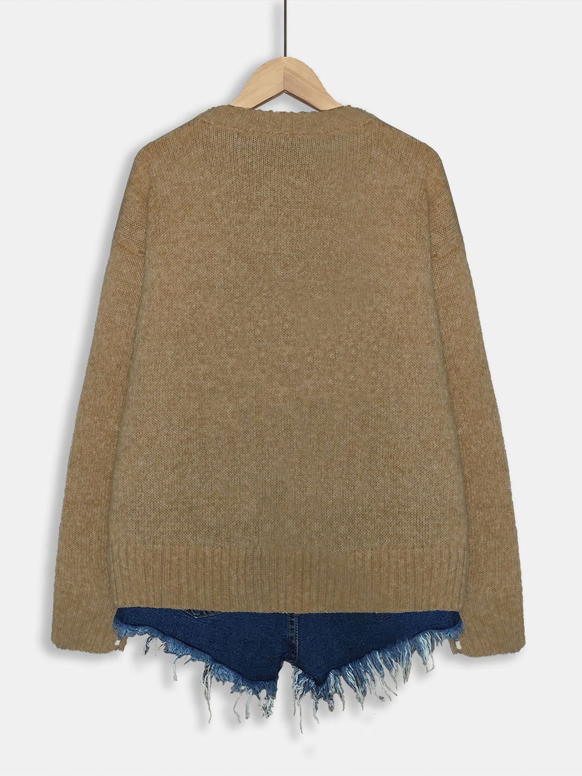 Highland Cattle Motif Drop Shoulder Sweater - Brown - 2