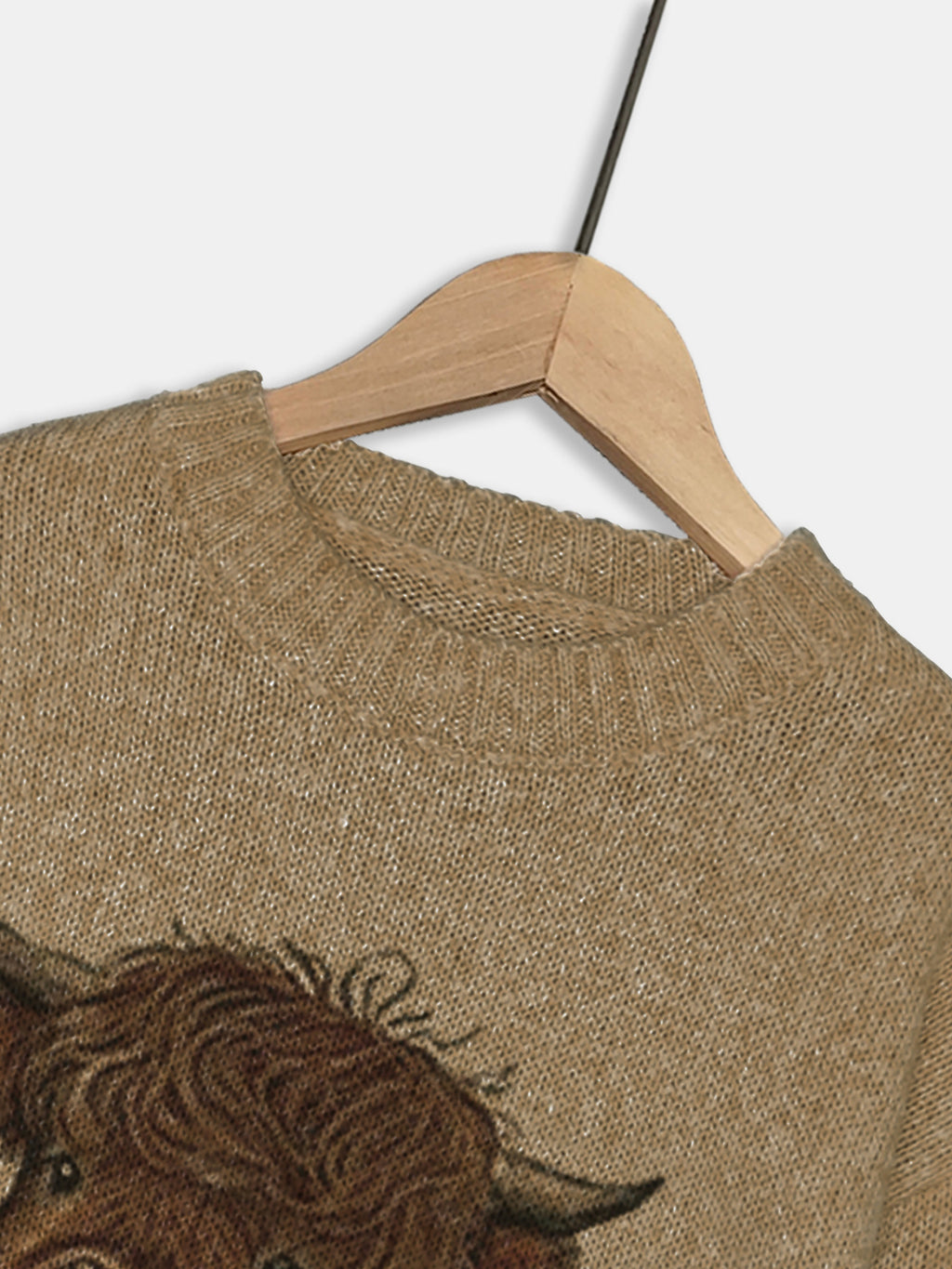Highland Cattle Motif Drop Shoulder Sweater - Brown - 3