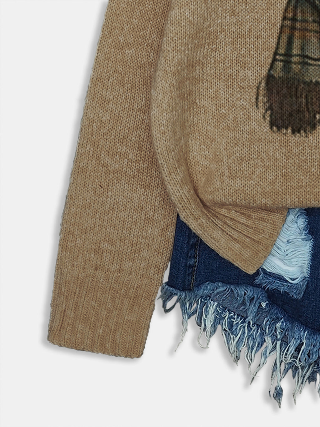 Highland Cattle Motif Drop Shoulder Sweater - Brown - 5