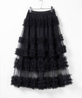 Multi Layered Ruffled Tulle Maxi Skirt - Black