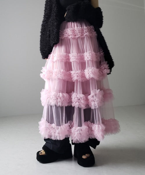 Multi Layered Ruffled Tulle Maxi Skirt - view 1