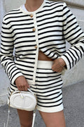 Striped Knit Cardigan With Matching Shorts - Cardigan