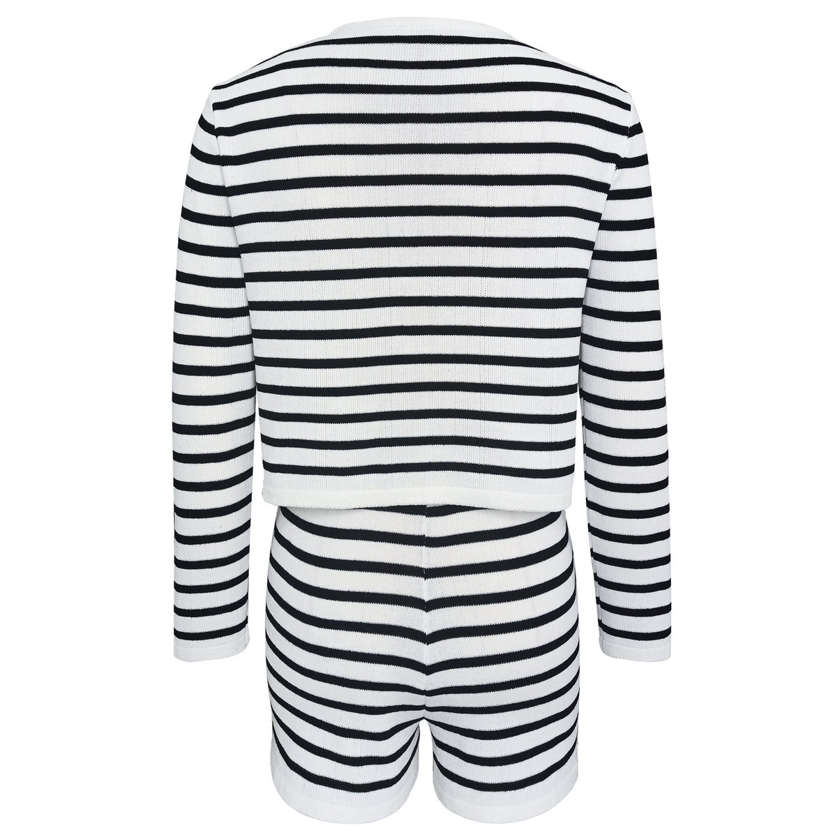 Striped Knit Cardigan With Matching Shorts - Cardigan - 4
