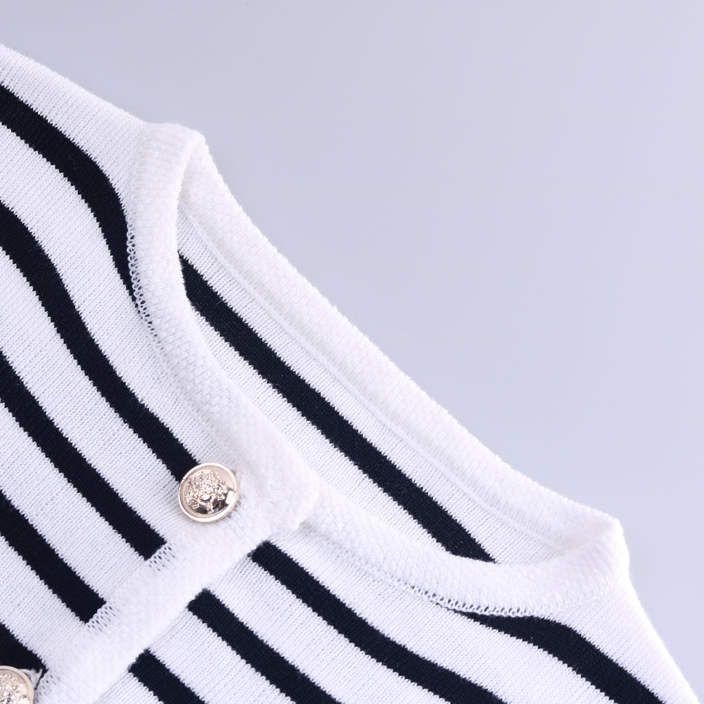 Striped Knit Cardigan With Matching Shorts - Cardigan - 5