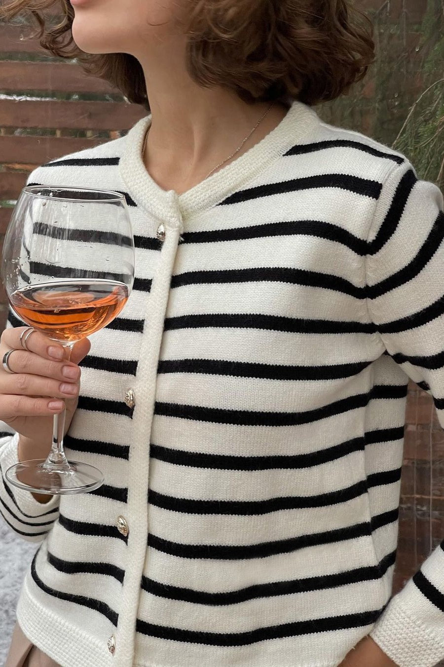Striped Knit Cardigan With Matching Shorts - Cardigan - 9