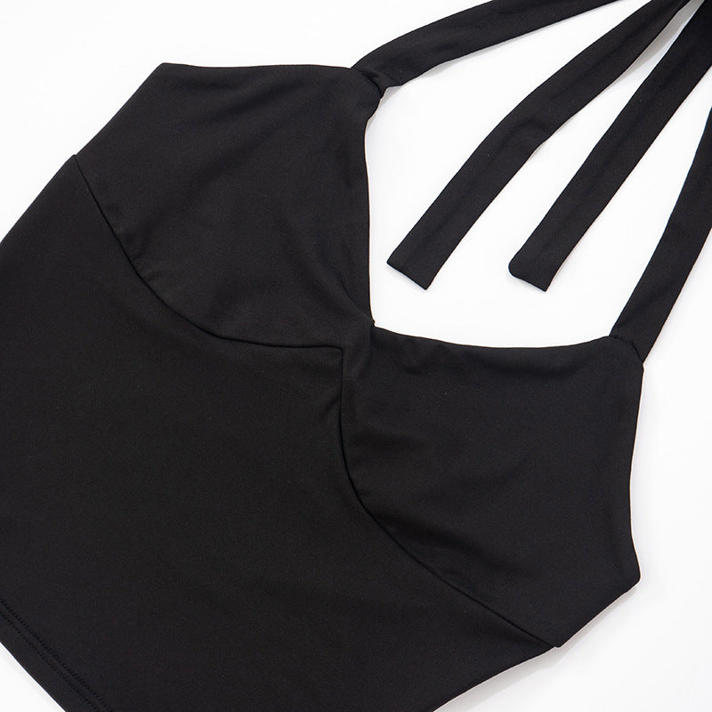 Halter Tank And Ruched Biker Short Set - Black - 3