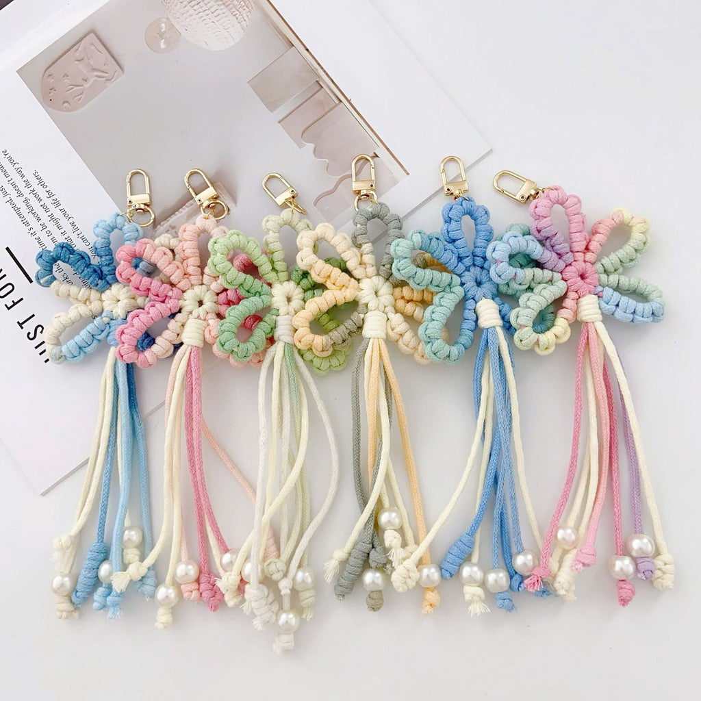 Macrame Flower Beaded Tassel Bag Charm