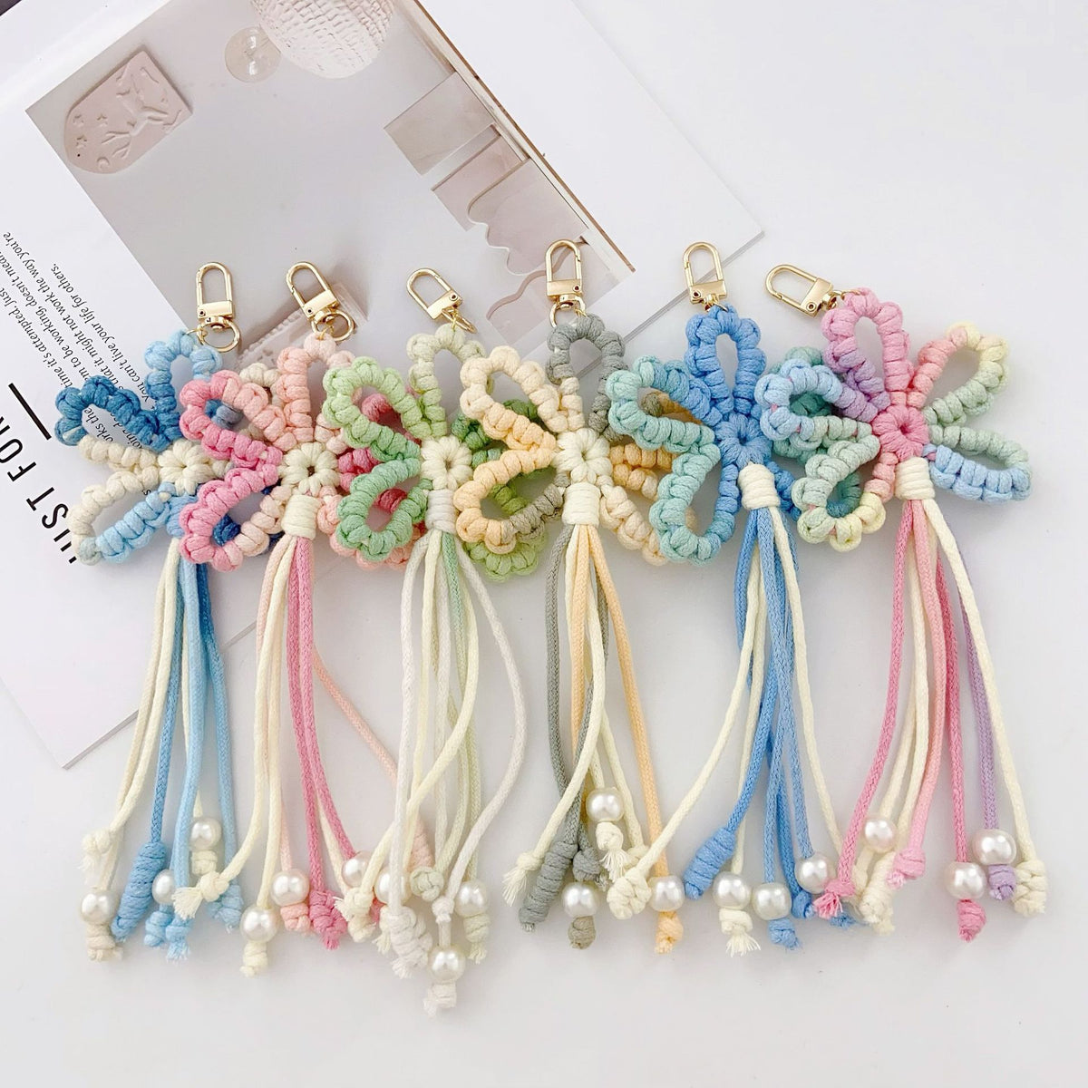 Macrame Flower Beaded Tassel Bag Charm