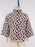 Leopard Print Mock Neck Flare Sleeve Sweater - Apricot