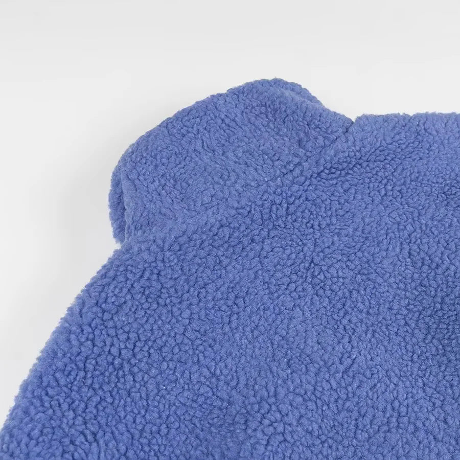 Color Block Zip Up Sherpa Fleece Jacket - Blue - 8