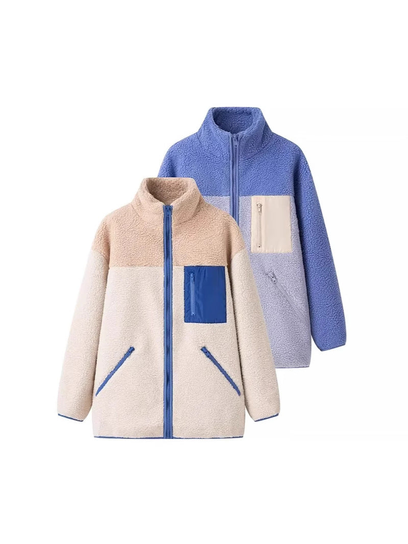 Color Block Zip Up Sherpa Fleece Jacket - view 1