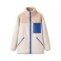 Color Block Zip Up Sherpa Fleece Jacket - white
