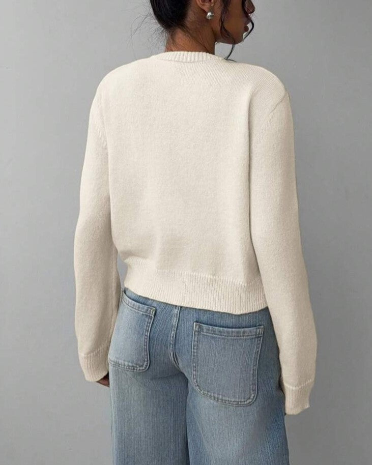 Ribbed Cropped Button Front Cardigan - Beige - 1