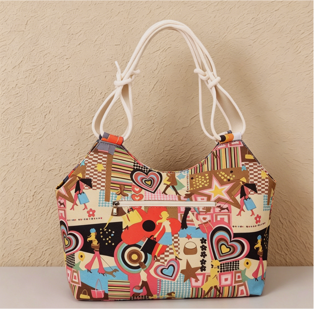 Printed Canvas Beach Tote With Rope Handles - Colorful - 2