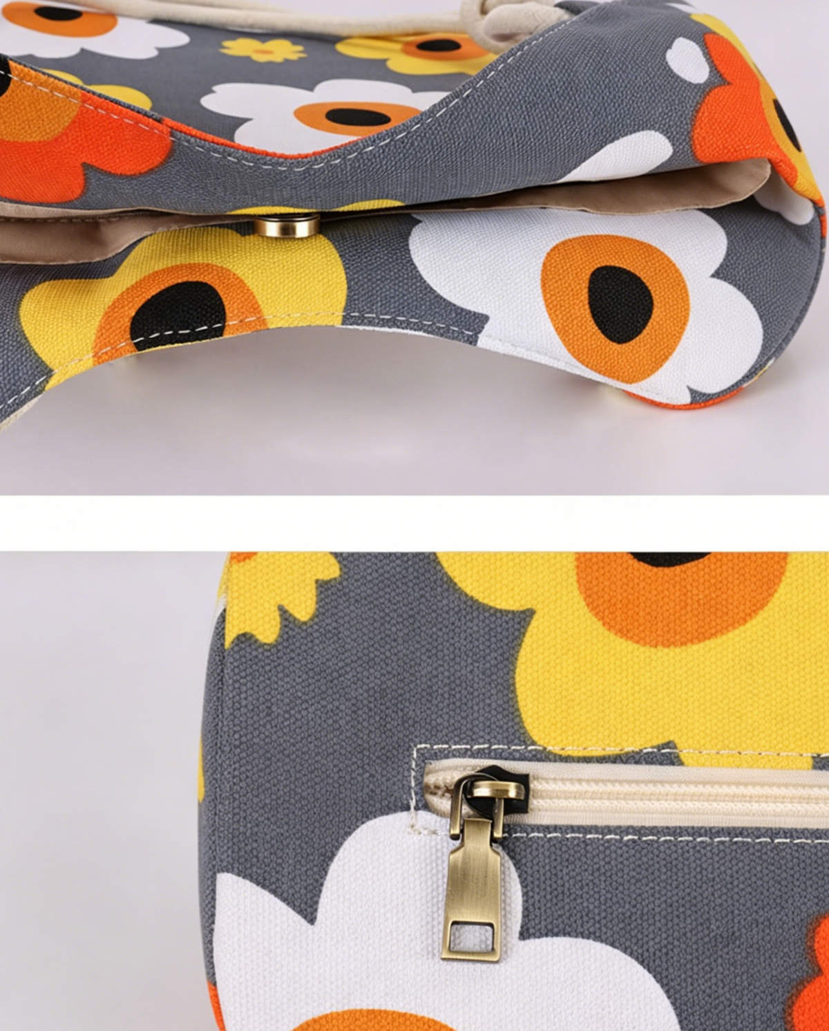 Printed Canvas Beach Tote With Rope Handles - Flower - 4