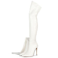 Pointed Toe Stiletto Thigh High Boots - White