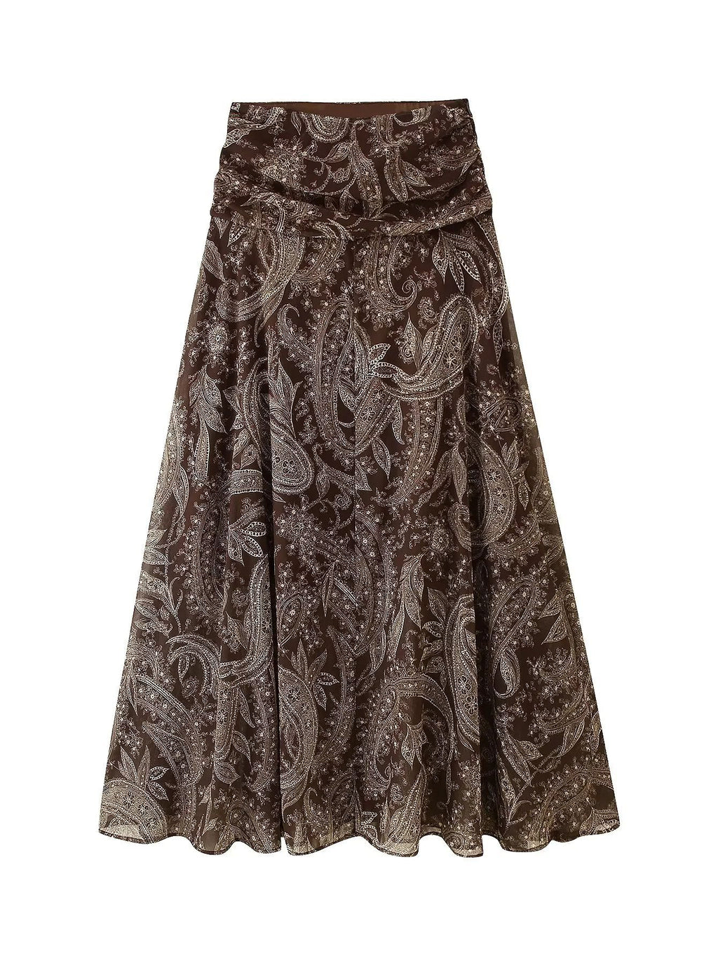 Paisley Print Chiffon Flowy Maxi Skirt - Coffee - 1