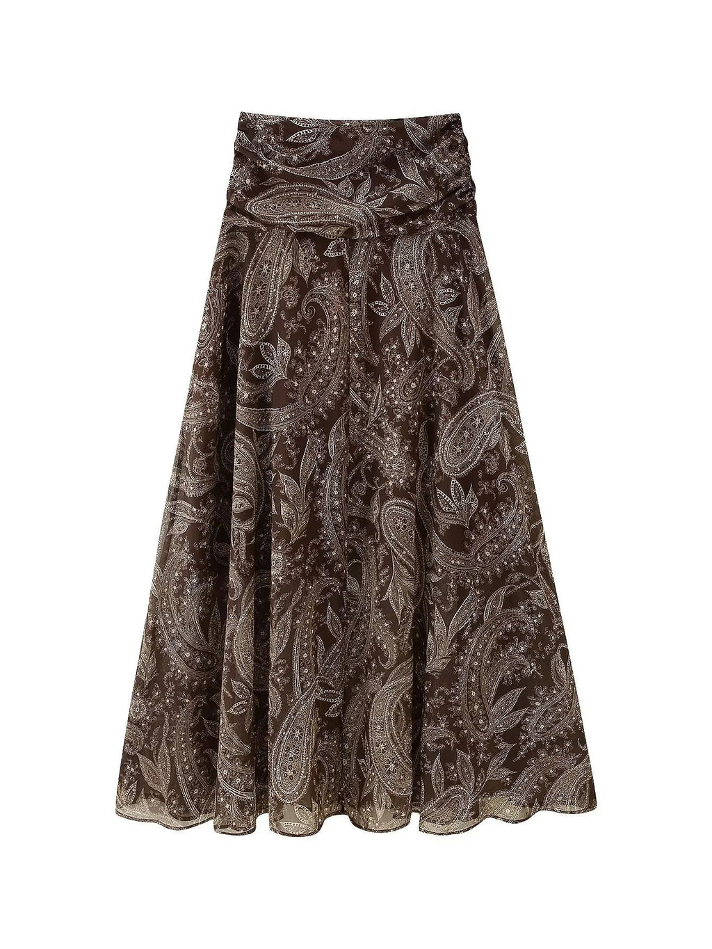 Paisley Print Chiffon Flowy Maxi Skirt - Coffee - 2