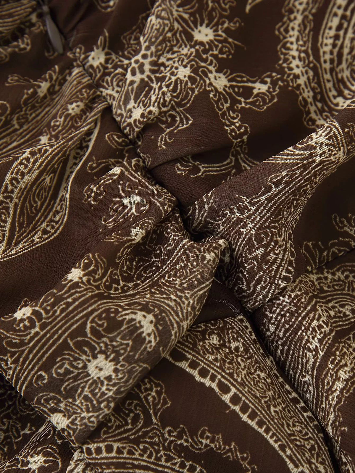Paisley Print Chiffon Flowy Maxi Skirt - Coffee - 6