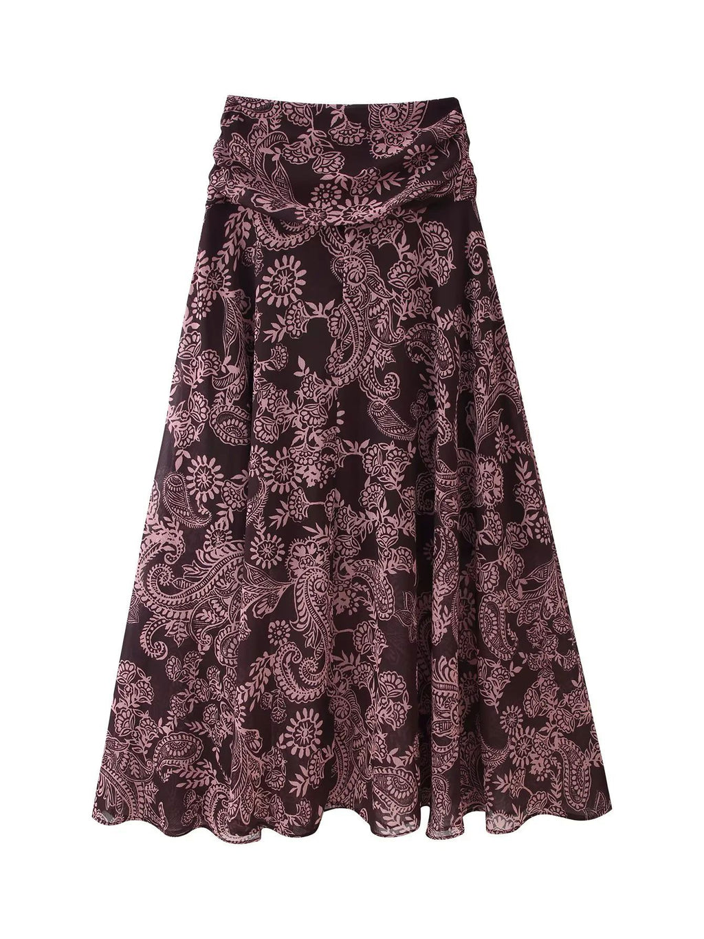 Paisley Print Chiffon Flowy Maxi Skirt - Purple