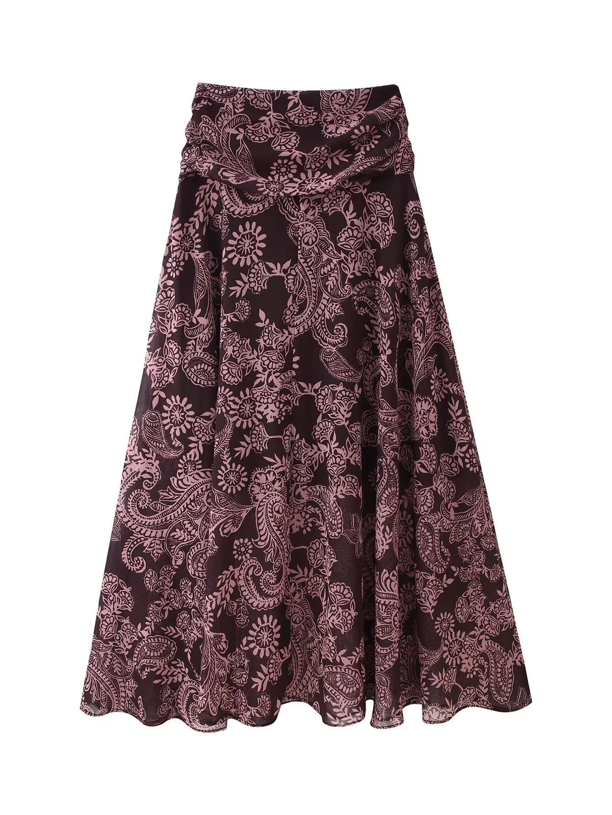 Paisley Print Chiffon Flowy Maxi Skirt - Purple