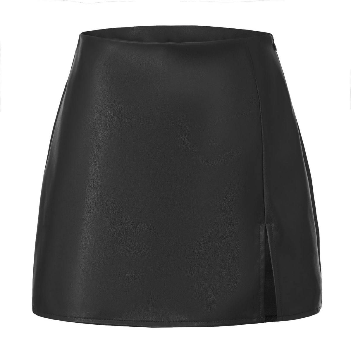 Faux Leather Front Slit A Line Mini Skort - Black