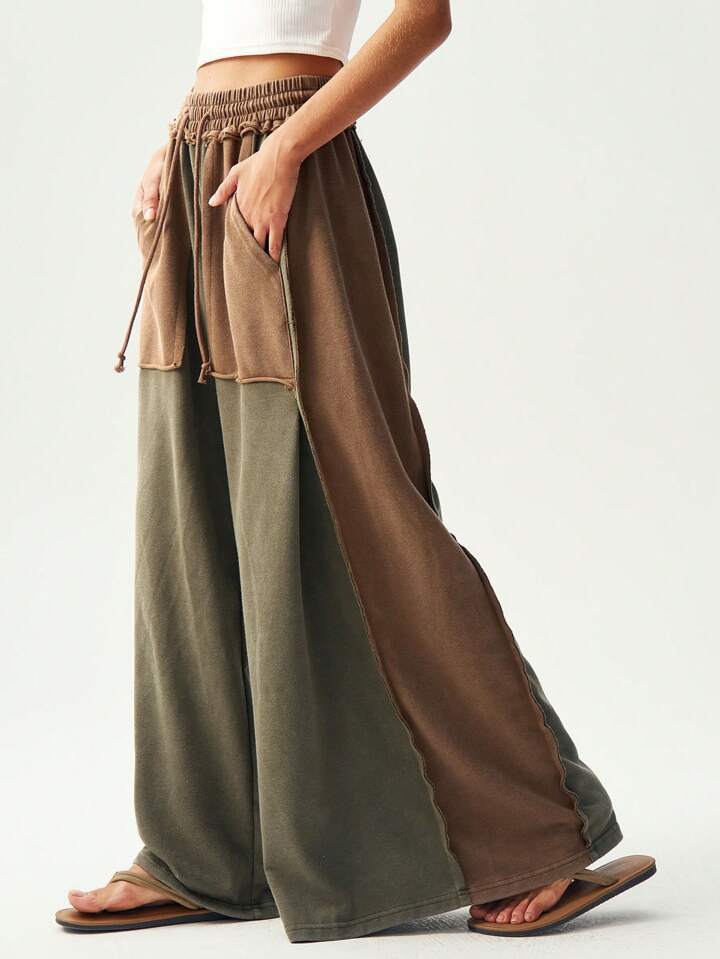 Colorblock Panel Wide Leg Lounge Sweatpants