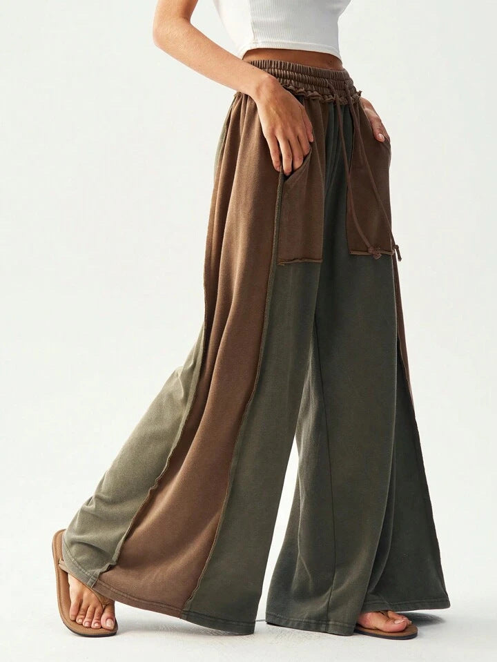 Colorblock Panel Wide Leg Lounge Sweatpants - view 2