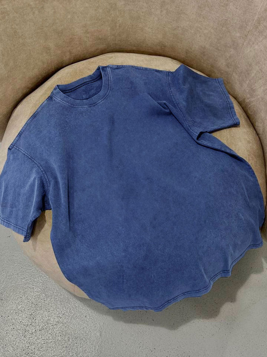 Washed Oversized Drop Shoulder T-Shirt - Blue - 1