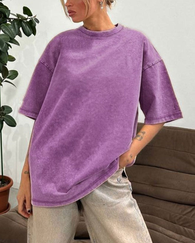 Washed Oversized Drop Shoulder T-Shirt - Purple