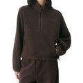 Teddy Fleece Half Zip Pullover Jacket - Brown