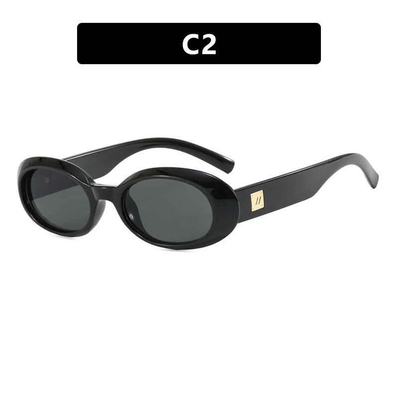 Retro Oval Small Frame Sunglasses - Black