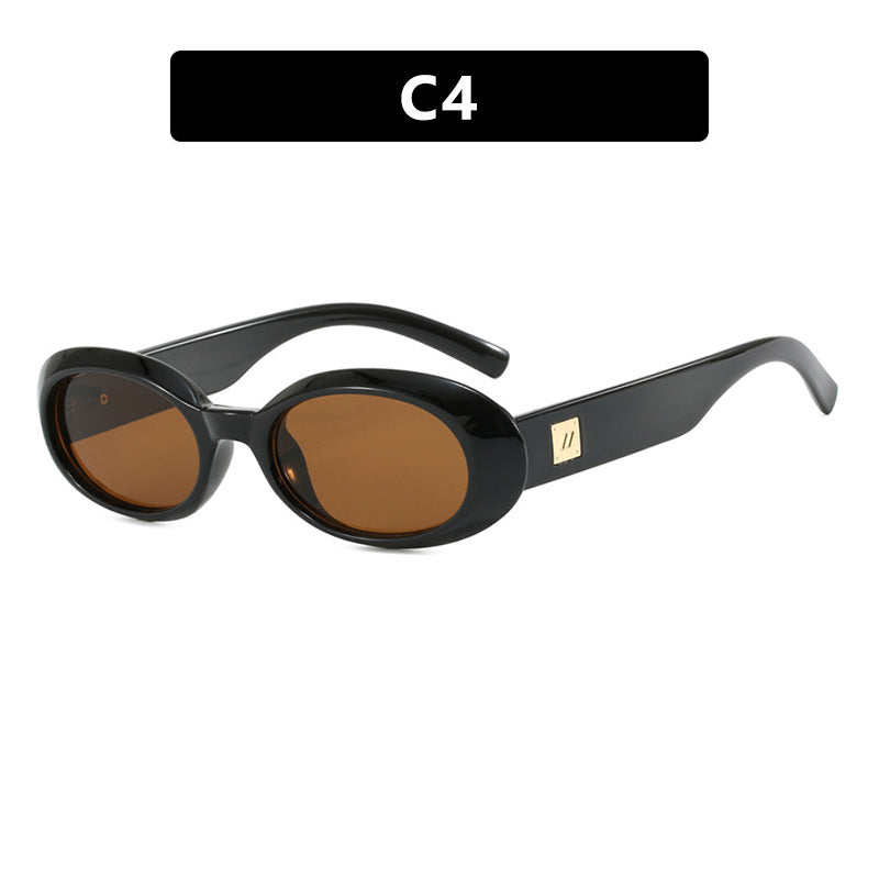 Retro Oval Small Frame Sunglasses - BlackTea